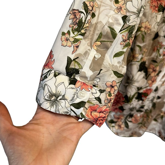Chico’s Pink Green Floral No Iron Button Down Shirt Size 16 Chic Stretch Comfy - Picture 6 of 12